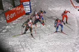 03.01.2008, Oberhof, Germany (GER): Simone Denkinger (GER) leads Sylvie Becaert (FRA), Svetlana Sleptsova (RUS) Valj Semerenko (UKR) and Krystyna Palka (POL) - IBU World Cup biathlon, relay women - Oberhof (GER). www.nordicfocus.com. c Manzoni/NordicFocus. Every downloaded picture is fee-liable.