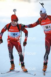 12.02.2008, Oestersund, Sweden (SWE): Jean Philippe Leguellec (CAN) and Robin Clegg (CAN) - IBU World Championchip of Biathlon, relay mixed - Oestersund (SWE). www.nordicfocus.com. c Manzoni/NordicFocus. Every downloaded picture is fee-liable.