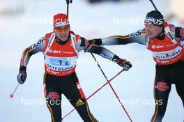 12.02.2008, Oestersund, Sweden (SWE): Michael Greis (GER) and Andreas Birnbacher (GER) - IBU World Championchip of Biathlon, relay mixed - Oestersund (SWE). www.nordicfocus.com. c Manzoni/NordicFocus. Every downloaded picture is fee-liable.