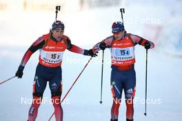 12.02.2008, Oestersund, Sweden (SWE): Jeremy Teela (USA) and Russell Currier (USA) - IBU World Championchip of Biathlon, relay mixed - Oestersund (SWE). www.nordicfocus.com. c Manzoni/NordicFocus. Every downloaded picture is fee-liable.