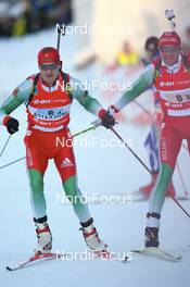 12.02.2008, Oestersund, Sweden (SWE): Sergey Novikov (BLR) and Rustam Valiullin (BLR) - IBU World Championchip of Biathlon, relay mixed - Oestersund (SWE). www.nordicfocus.com. c Manzoni/NordicFocus. Every downloaded picture is fee-liable.