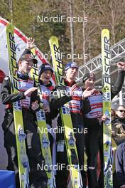 15.03.2008, Planica, Slovakia (SLO): 3rd placer AUT l-r: Thomas Morgenstern, Andreas Kofler, Martin Koch, Gregor Schlierenzauer - FIS world ski jumping, team HS215, Planica (SLO). www.nordicfocus.com. c Furtner/NordicFocus. Every downloaded picture is fee-liable.