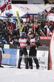 15.03.2008, Planica, Slovakia (SLO): l-r: Gregor Schlierenzauer (AUT), Thomas Morgenstern (AUT) - FIS world ski jumping, team HS215, Planica (SLO). www.nordicfocus.com. c Furtner/NordicFocus. Every downloaded picture is fee-liable.