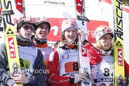 15.03.2008, Planica, Slovakia (SLO): winner NOR l-r: Anders Jacobsen (NOR), Anders Bardal (NOR), Tom Hilde (NOR), Bjoern Einar Romoeren (NOR) - FIS world ski jumping, team HS215, Planica (SLO). www.nordicfocus.com. c Furtner/NordicFocus. Every downloaded picture is fee-liable.