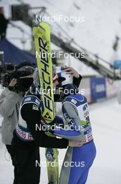 23.02.2008, Oberstdorf, Germany (GER): Thomas Morgenstern (AUT) congratulates Takanobu Okabe (JPN) Gregor Schlierenzauer (AUT) right - FIS world championship ski flying, individual HS213, Oberstdorf (GER). www.nordicfocus.com. c Furtner/NordicFocus. Every downloaded picture is fee-liable.