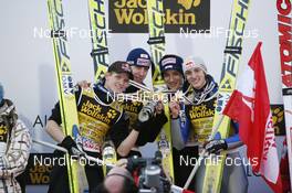 24.02.2008, Oberstdorf, Germany (GER): Gold for Austria l-r: Thomas Morgenstern, Martin Koch, Andreas Kofler, Gregor Schlierenzauer - FIS world championship ski flying, team HS213, Oberstdorf (GER). www.nordicfocus.com. c Furtner/NordicFocus. Every downloaded picture is fee-liable.