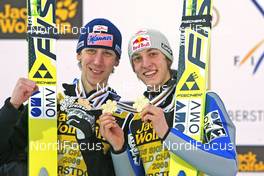 24.02.2008, Oberstdorf, Germany (GER): Martin Koch (AUT), Gregor Schlierenzauer (AUT) - FIS world championship ski flying, team HS213, Oberstdorf (GER). www.nordicfocus.com. c Furtner/NordicFocus. Every downloaded picture is fee-liable.