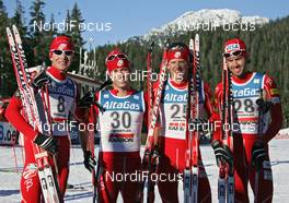17.01.2009, Vancouver, Canada (CAN): group, US team, l-r Bill Demong (USA), Atomic, Brett Camerota (USA), Todd Lodwick (USA), Atomic, Johnny Spillane (USA), Atomic  - FIS world cup nordic combined, individual gundersen HS140/10km, Vancouver (CAN). www.nordicfocus.com. © Hemmersbach/NordicFocus. Every downloaded picture is fee-liable.