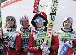21.03.2009, Planica, Slovenia (SLO): team Norway lr_ Johan Remen Evensen (NOR), Elan, Anders Bardal (NOR), Atomic, Anders Jacobsen (NOR), Fischer, Tom Hilde (NOR). Atomic - FIS world cup ski jumping, team HS215, Planica (SLO). www.nordicfocus.com. © Furtner/NordicFocus. Every downloaded picture is fee-liable.