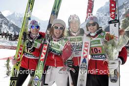 21.03.2009, Planica, Slovenia (SLO): team NOR l-r: Anders Jacobsen (NOR), Fischer, Johan Remen Evensen (NOR), Elan, Anders Bardal (NOR), Atomic, Tom Hilde (NOR). Atomic - FIS world cup ski jumping, team HS215, Planica (SLO). www.nordicfocus.com. © Furtner/NordicFocus. Every downloaded picture is fee-liable.
