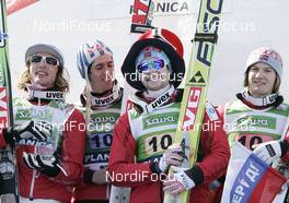 21.03.2009, Planica, Slovenia (SLO): Team NOR l-r: Johan Remen Evensen (NOR), Elan, Anders Bardal (NOR), Atomic, Anders Jacobsen (NOR), Fischer, Tom Hilde (NOR). Atomic - FIS world cup ski jumping, team HS215, Planica (SLO). www.nordicfocus.com. © Furtner/NordicFocus. Every downloaded picture is fee-liable.