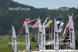 16.08.2009, Einsiedeln (SUI): Flags in slight wind - FIS Summer Grand Prix 2009 Einsiedeln (SUI). www.nordicfocus.com. © Manzoni/NordicFocus. Every downloaded picture is fee-liable.
