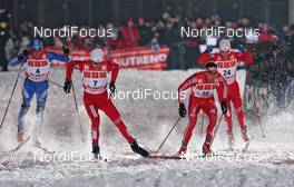 04.01.2010, Prag, Czech Republic (CZE): group, l-r: Maxim Vylegzhanin (RUS), Fischer, Rottefella, Alpina, Swix, adidas, Simen Oestensen (NOR), Dario Cologna (SUI), Fischer, Rottefella, Alpina, Swix, adidas, Martin Johnsrud Sundby (NOR), Fischer, Rottefella, Alpina, Swix  - FIS world cup cross-country, tour de ski, individual sprint, Prag (CZE). www.nordicfocus.com. © Hemmersbach/NordicFocus. Every downloaded picture is fee-liable.