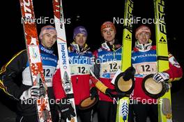 06.03.2010, Lahti, Finland (FIN):  Team Germany (GER),  (l-r) Michael Neumayer, Martin Schmitt, Andreas Wank, Michael Uhrmann - FIS world cup ski jumping, team HS130, Lahti (FIN). www.nordicfocus.com. © Laiho/NordicFocus. Every downloaded picture is fee-liable.