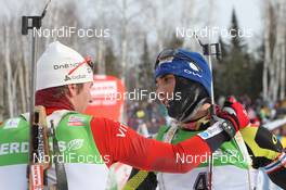 12.02.2011, Fort Kent, United States of America (USA): (l-r) Emil Hegle Svendsen (NOR), Madshus, Rottefella, Swix, Odlo, Martin Fourcade (FRA), Rossignol, Rottefella, OneWay, Odlo - IBU world cup biathlon, pursuit men, Fort Kent (USA). www.nordicfocus.com. © Manzoni/NordicFocus. Every downloaded picture is fee-liable.