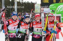 13.03.2011, Khanty-Mansiysk, Russia (RUS): (L-R): Anais Bescond (FRA), Madshus, Rottefella, Swix, OneWay, Marie Laure Brunet (FRA), Rossignol, Rottefella, Swix, Sofie Boilley (FRA), Rossignol, Rottefella, OneWay, Marie Dorin (FRA), Rossignol, Rottefella, OneWay - IBU world championships biathlon, relay women, Khanty-Mansiysk (RUS). www.nordicfocus.com. © Manzoni/NordicFocus. Every downloaded picture is fee-liable.