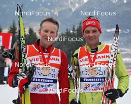 09.01.2011, Val di Fiemme, Italy (ITA): l-r: Vegard Ulvang (NOR), FIS chairman of the cross-country comittee, Juerg Capol (SUI), FIS race director cross-country  - Rampa con i Campioni, Val di Fiemme (ITA). www.nordicfocus.com. © Hemmersbach/NordicFocus. Every downloaded picture is fee-liable.