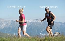 09.07.2011, Samnaun, Switzerland (SUI): Anna Frost (Team Salomon) leads a small group - Salomon 4 Trails, trail running, 32km, Landeck (AUT) - Samnaun (SUI). www.nordicfocus.com. © NordicFocus. Every downloaded picture is fee-liable.