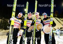 12.03.2011, Lahti, Finland (FIN):  (l-r) Andreas Kofler (AUT), Fischer, Thomas Morgenstern (AUT), Fischer, Martin Koch (AUT), Fischer and Gregor Schlierenzauer (AUT), Fischer  - FIS world cup ski jumping, team HS130, Lahti (FIN). www.nordicfocus.com. © Laiho/NordicFocus. Every downloaded picture is fee-liable.