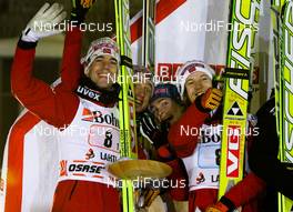 12.03.2011, Lahti, Finland (FIN): (l-r) Anders Bardal (NOR), Fischer, Johan Remen Evensen (NOR), Elan, Anders Jacobsen (NOR), Fischer and Tom Hilde (NOR), Fischer  - FIS world cup ski jumping, team HS130, Lahti (FIN). www.nordicfocus.com. © Laiho/NordicFocus. Every downloaded picture is fee-liable.