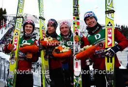 05.03.2011, Oslo, Norway (NOR): (l-r) Tom Hilde (NOR), Fischer, Anders Bardal (NOR), Fischer, Johan Remen Evensen (NOR), Elan and Anders Jacobsen (NOR), Fischer  - FIS nordic world ski championships, ski jumping, team HS134, Oslo (NOR). www.nordicfocus.com. © Laiho/NordicFocus. Every downloaded picture is fee-liable.