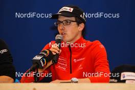 16.12.2011, Engelberg, Switzerland (SUI):  the press conference of swiss ski team, Simon Ammann (SUI), Fischer - FIS world cup ski jumping, training, Engelberg (SUI). www.nordicfocus.com. Â© Laiho/NordicFocus. Every downloaded picture is fee-liable.