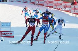 12.02.2012, Nove Mesto, Czech Republic (CZE): final sprint, in front Petter Northug (NOR), Fischer, Rottefella, Alpina, Ski Go, Swix, behind Maxim Vylegzhanin (RUS), Fischer, Rottefella, Alpina, Swix, adidas, behind Marcus Hellner (SWE), Fischer, Salomon, Exel, Craft  - FIS world cup cross-country, 4x10km men, Nove Mesto (CZE). www.nordicfocus.com. © Hemmersbach/NordicFocus. Every downloaded picture is fee-liable.