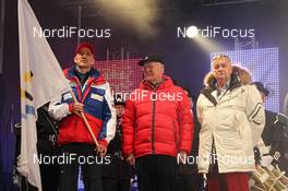 23.02.2012, Vikersund, Norway (NOR): L-r: Havard Orsteen (NOR), president OC, Sverre Seeberg (NOR), president of the Norwegian Ski Federation, Gian Franco Kasper (SUI), President of the FIS - FIS world championship ski flying, Opening Ceremony, Vikersund (NOR). www.nordicfocus.com. © Hemmersbach/NordicFocus. Every downloaded picture is fee-liable.