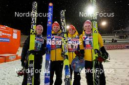 30.11.2012, Kuusamo, Finland (FIN):  (l-r) Michael Neumayer (GER), Fischer, Andreas Wellinger (GER), Fluege.de, Richard Freitag (GER), Fischer and Severin Freund (GER), Fischer - FIS world cup ski jumping, team HS142, Kuusamo (FIN). www.nordicfocus.com. © Laiho/NordicFocus. Every downloaded picture is fee-liable.