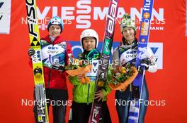 14.12.2012, Ramsau, Austria (AUT): (l-r) Daniela Iraschko (AUT), Fischer, Sara Takanashi (JPN), Elan and Coline Mattel (FRA), Fischer  - FIS world cup ski jumping ladies, individual HS98, Ramsau (AUT). www.nordicfocus.com. © Laiho/NordicFocus. Every downloaded picture is fee-liable.
