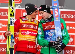 01.01.2013, Garmisch, Germany (GER): (l-r) Gregor Schlierenzauer (AUT), Fischer and Anders Jacobsen (NOR), Fluege.de  - FIS world cup ski jumping, four hills tournament, individual HS140, Garmisch (GER). www.nordicfocus.com. © Laiho/NordicFocus. Every downloaded picture is fee-liable.