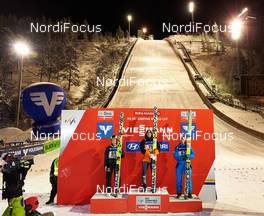29.11.2013 Kuusamo, Finland (FIN): Marinus Kraus (GER), Gregor Schlierenzauer (AUT), Thomas Morgenstern (AUT), (l-r) - FIS world cup ski jumping, individual HS142, Kuusamo (FIN). www.nordicfocus.com. © Felgenhauer/NordicFocus. Every downloaded picture is fee-liable.