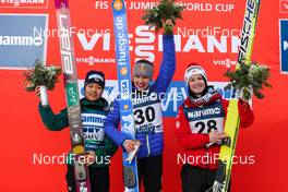 17.03.2013, Oslo, Norway (NOR): (l-r) Sara Takanashi (JPN), Elan, Sarah Hendrickson (USA), Fluege.de and Jacqueline Seifriedsberger (AUT), Fischer - FIS world cup ski jumping ladies, individual HS134, Oslo (NOR). www.nordicfocus.com. © Laiho/NordicFocus. Every downloaded picture is fee-liable.