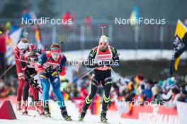 12.01.2014, Ruhpolding, Germany (GER): Dmitry Malyshko (RUS), Simon Fourcade (FRA)  - IBU world cup biathlon, pursuit men, Ruhpolding (GER). www.nordicfocus.com. © Manzoni/NordicFocus. Every downloaded picture is fee-liable.