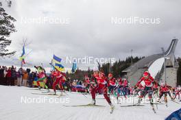 23.03.2014, Oslo, Norway (NOR): Tiril Ekhoff (NOR) leads the field - IBU world cup biathlon Holmenkollen, mass women, Oslo (NOR). www.nordicfocus.com. © Manzoni/NordicFocus. Every downloaded picture is fee-liable.