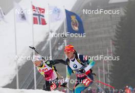 22.03.2014, Oslo, Norway (NOR): Kaisa Maekaeraeinen (FIN), Vita Semerenko (UKR) - IBU world cup biathlon Holmenkollen, pursuit women, Oslo (NOR). www.nordicfocus.com. © Manzoni/NordicFocus. Every downloaded picture is fee-liable.