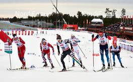 14.03.2014, Falun, Sweden (SWE): Finn Haagen Krogh (NOR), Paal Golberg (NOR), Federico Pellegrino (ITA), Lars Nelson (SWE), Stanislav Volzhentsev (RUS), (l-r) - FIS world cup cross-country, individual sprint, Falun (SWE). www.nordicfocus.com. © Felgenhauer/NordicFocus. Every downloaded picture is fee-liable.