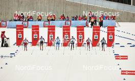 14.03.2014, Falun, Sweden (SWE): Ingvild Flugstad Oestberg (NOR), Denise Herrmann (GER), Aino-Kaisa Saarinen (FIN), Sophie Caldwell (USA), Maiken Caspersen Falla (NOR), Gaia Vuerich (ITA), (l-r) - FIS world cup cross-country, individual sprint, Falun (SWE). www.nordicfocus.com. © Felgenhauer/NordicFocus. Every downloaded picture is fee-liable.