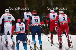 14.03.2014, Falun, Sweden (SWE): Lars Nelson (SWE), Alexander Legkov (RUS), Federico Pellegrino (ITA), Stanislav Volzhentsev (RUS), Finn Haagen Krogh (NOR), Paal Golberg (NOR), (l-r) - FIS world cup cross-country, individual sprint, Falun (SWE). www.nordicfocus.com. © Felgenhauer/NordicFocus. Every downloaded picture is fee-liable.