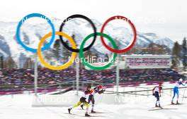 09.02.2014, Sochi, Russia (RUS): Axel Teichmann (GER), passes the olympic rings  - XXII. Olympic Winter Games Sochi 2014, cross-country, skiathlon men, Sochi (RUS). www.nordicfocus.com. © NordicFocus. Every downloaded picture is fee-liable.