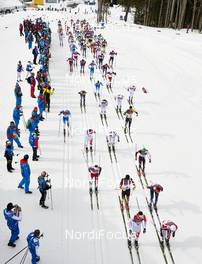 09.02.2014, Sochi, Russia (RUS): the start seen from above - XXII. Olympic Winter Games Sochi 2014, cross-country, skiathlon men, Sochi (RUS). www.nordicfocus.com. © NordicFocus. Every downloaded picture is fee-liable.
