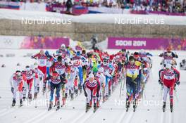 09.02.2014, Sochi, Russia (RUS): Alex Harvey (CAN), Alexander Legkov (RUS), Martin Johnsrud Sundby (NOR), Alexey Poltoranin (KAZ), Petter Northug (NOR) - XXII. Olympic Winter Games Sochi 2014, cross-country, skiathlon men, Sochi (RUS). www.nordicfocus.com. © NordicFocus. Every downloaded picture is fee-liable.