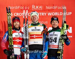 30.11.2014, Ruka, Finland (FIN): Martin Johnsrud Sundby (NOR), Iivo Niskanen (FIN), Sami Jauhojaervi (FIN), (l-r) - FIS world cup cross-country, 15km men, Ruka (FIN). www.nordicfocus.com. © Felgenhauer/NordicFocus. Every downloaded picture is fee-liable.