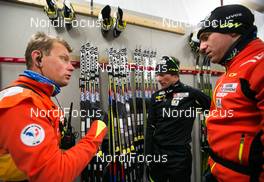 28.11.2014, Ruka, Finland (FIN): Salomon feature in a wax cabin with Jean Marc Gaillard (FRA), Salomon, Swix, One Way and Maurice Manificat (FRA), Salomon, Swix, One Way - FIS world cup cross-country, training, Ruka (FIN). www.nordicfocus.com. © Laiho/NordicFocus. Every downloaded picture is fee-liable.