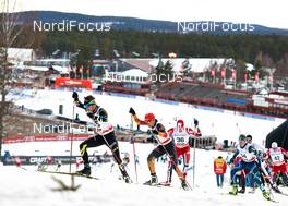 15.03.2014, Falun, Sweden (SWE): Maxime Laheurte (FRA), Tobias Haug (GER), Magnus Krog (NOR), Mikke Leinonen (FIN), (l-r) - FIS world cup nordic combined, individual gundersen HS100/10km, Falun (SWE). www.nordicfocus.com. © Felgenhauer/NordicFocus. Every downloaded picture is fee-liable.