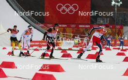 18.02.2014, Sochi, Russia (RUS): Magnus Moan (NOR), Madshus, Rottefella, Swix followed by Bernhard Gruber (AUT), Fischer, Rottefella, Loeffler, Jason Lamy Chappuis (FRA), Salomon, Swix, One Way and Bjoern Kircheisen (GER), Fischer, Leki, Rottefella, Adidas - XXII. Olympic Winter Games Sochi 2014, nordic combined, individual gundersen HS140/10km, Sochi (RUS). www.nordicfocus.com. © NordicFocus. Every downloaded picture is fee-liable.