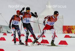 18.02.2014, Sochi, Russia (RUS): Hideaki Nagai (JPN), Fischer, Swix, Rottefella followed by Taylor Fletcher (USA), Atomic, Swix - XXII. Olympic Winter Games Sochi 2014, nordic combined, individual gundersen HS140/10km, Sochi (RUS). www.nordicfocus.com. © NordicFocus. Every downloaded picture is fee-liable.