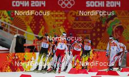 18.02.2014, Sochi, Russia (RUS): Joergen Graabak (NOR), Fischer, Swix, Alpina, Rottefella leading the group - XXII. Olympic Winter Games Sochi 2014, nordic combined, individual gundersen HS140/10km, Sochi (RUS). www.nordicfocus.com. © NordicFocus. Every downloaded picture is fee-liable.