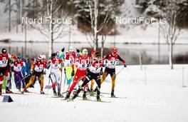 21.12.2014, Ramsau, Austria (AUT): Martin Fritz (AUT), Akito Watabe (JPN), Jakob Lange (GER), Jan Schmid (NOR), Marjan Jelenko (SLO), Samuel Costa (ITA), Maxime Laheurte (FRA), Eric Frenzel (GER), (l-r)  - FIS world cup nordic combined, individual gundersen HS98/10km, Ramsau (AUT). www.nordicfocus.com. © Felgenhauer/NordicFocus. Every downloaded picture is fee-liable.