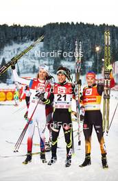 21.12.2014, Ramsau, Austria (AUT): Mikko Kokslien (NOR), Jason Lamy Chappuis (FRA), Fabian Riessle (GER), (l-r)  - FIS world cup nordic combined, individual gundersen HS98/10km, Ramsau (AUT). www.nordicfocus.com. © Felgenhauer/NordicFocus. Every downloaded picture is fee-liable.